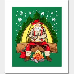 Camping Santa Camp Fire Camper Christmas Posters and Art